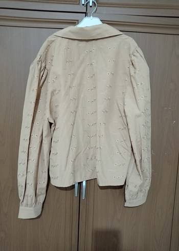 Bej Düğmeli Uzun Kollu Keten Gömlek - Görsel 5