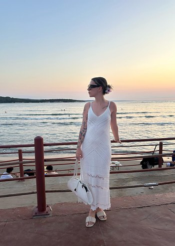 Trendyol & Milla Dantel Detaylı Bohem Uzun Örgü Elbise