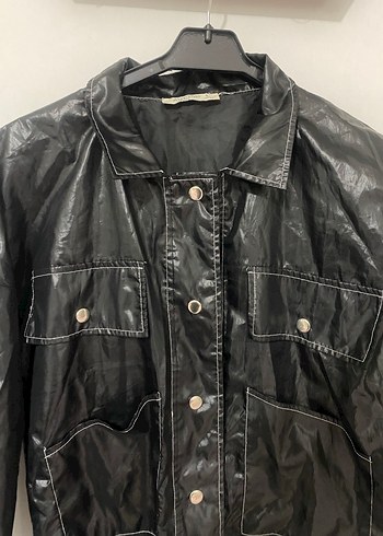 Düğmeli Siyah Deri Kadın Ceket - Görsel 2