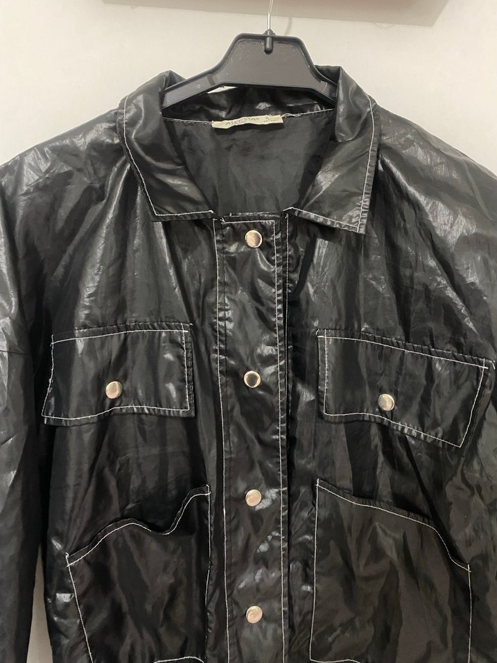 Düğmeli Siyah Deri Kadın Ceket - Görsel 2