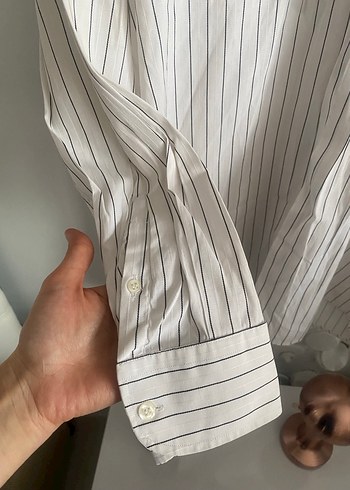 Çizgili Beyaz Erkek Keten Gömlek - Görsel 4