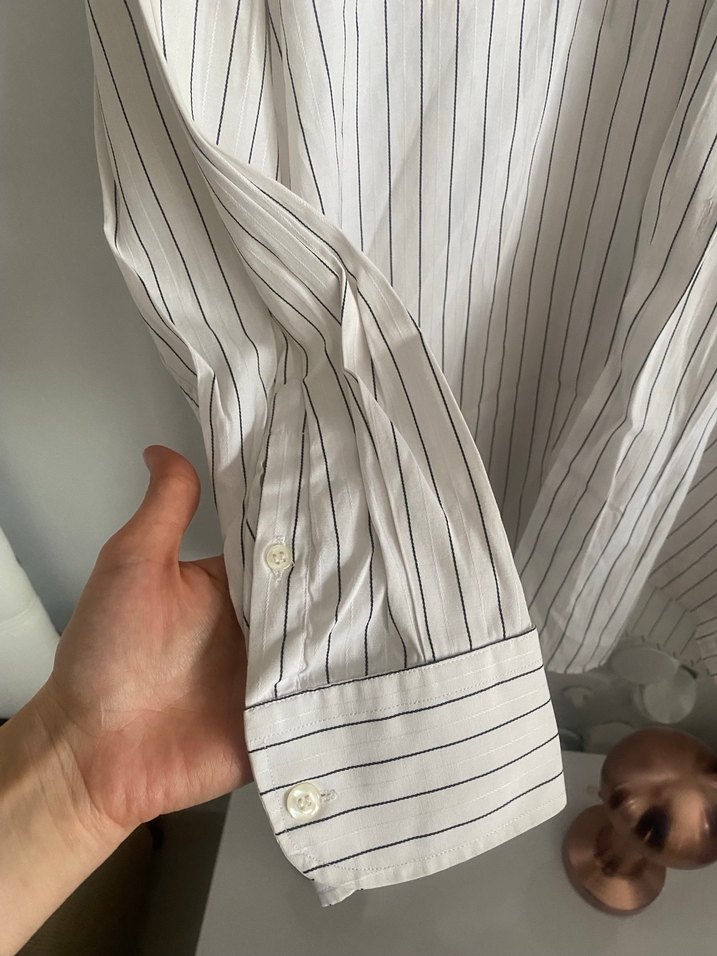 Çizgili Beyaz Erkek Keten Gömlek - Görsel 4