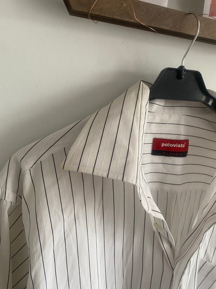 Çizgili Beyaz Erkek Keten Gömlek - Görsel 3