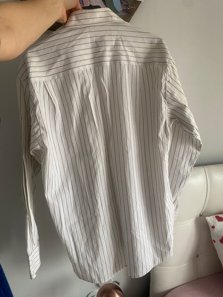 Çizgili Beyaz Erkek Keten Gömlek - Görsel 5