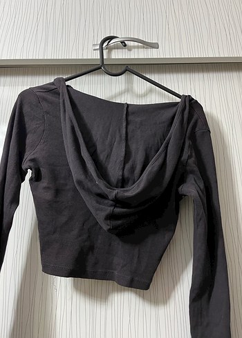 Diğer Siyah V Yaka Uzun Kollu Crop Top