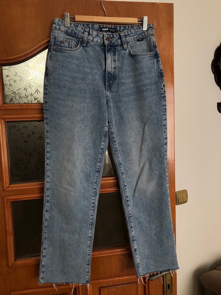 Kadın buz mavisi yüksek bel,straight model Mavi marka pantolon - Görsel 2