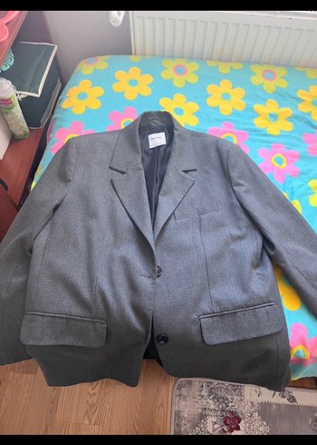Gri Düğmeli Kadın Blazer Ceket