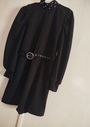 Kemerli Siyah Gotik Midi Kadın elbise - Görsel 2