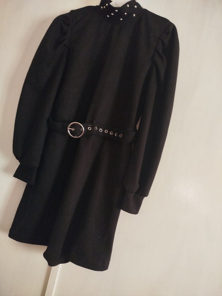 Kemerli Siyah Gotik Midi Kadın elbise - Görsel 2