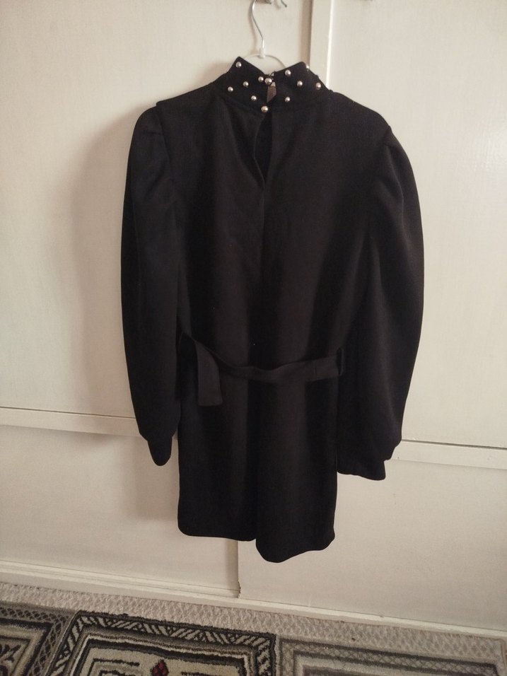 Kemerli Siyah Gotik Midi Kadın elbise - Görsel 4