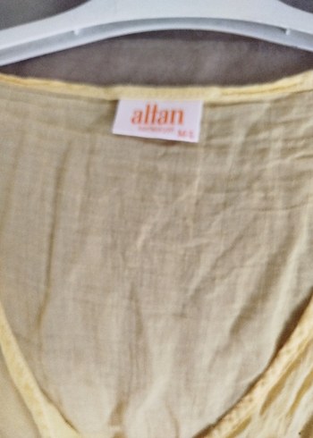 Sarı V Yakalı ince Bohem plaj elbisesi - Görsel 4