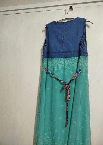 Turkuaz Renkli Kemerli Uzun Bohem Elbise - Görsel 4