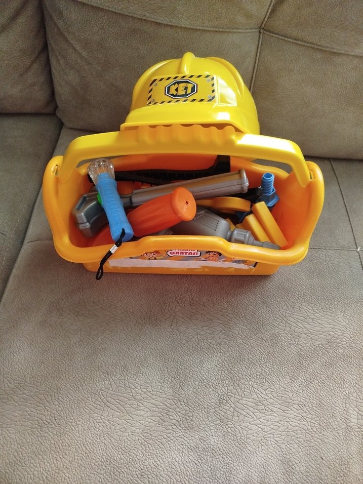 Sarı Çocuk İnşaat Seti ve Kask - Görsel 3