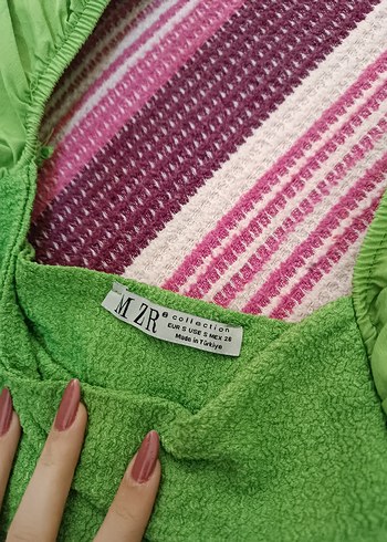 Yeşil Straplez Fırfırlı Kadın Bluz - Görsel 2