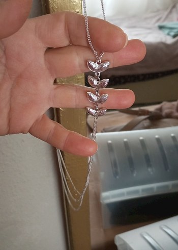 Zincir Detaylı İşlemeli gümüş renkli kolye - Görsel 8