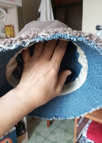 Düğmeli Gri Kot Kumaş Kadın Şapka,çift taraflı