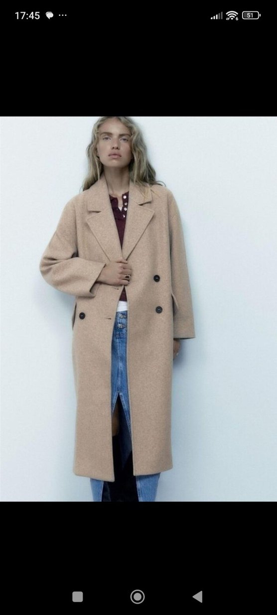 Zara bej Çift Düğmeli Uzun Kaban - Görsel 2