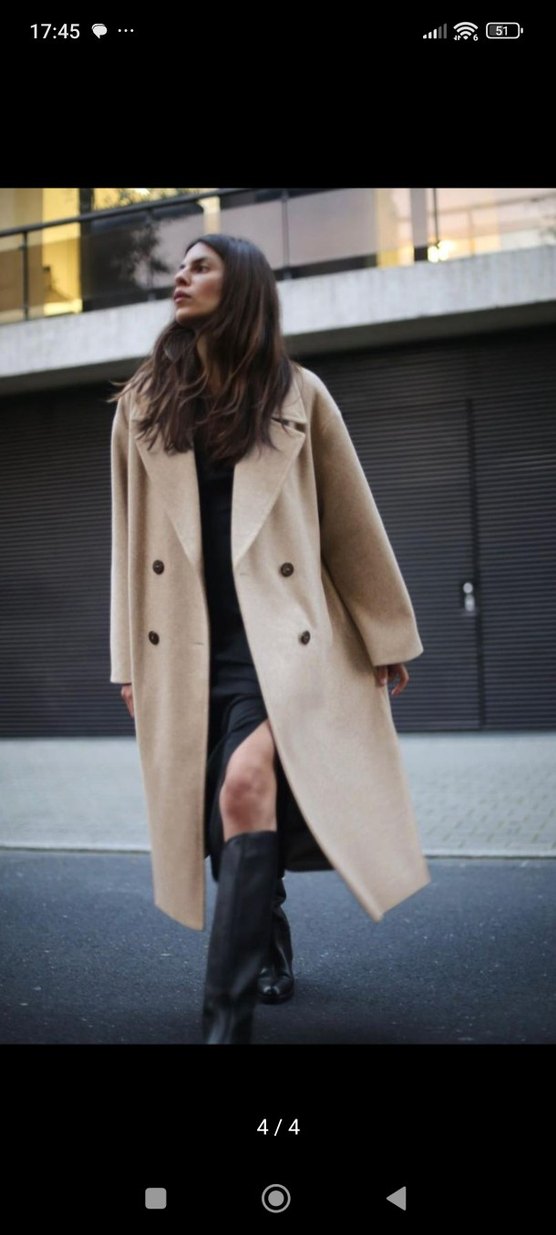 Zara bej Çift Düğmeli Uzun Kaban - Görsel 3