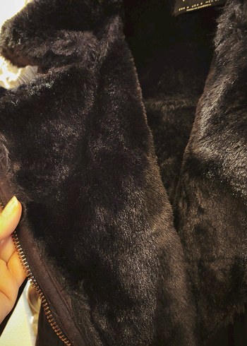 Stradivarius siyah  Süet Kürklü Biker Ceket - Görsel 4