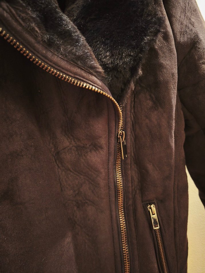 Stradivarius siyah  Süet Kürklü Biker Ceket - Görsel 3