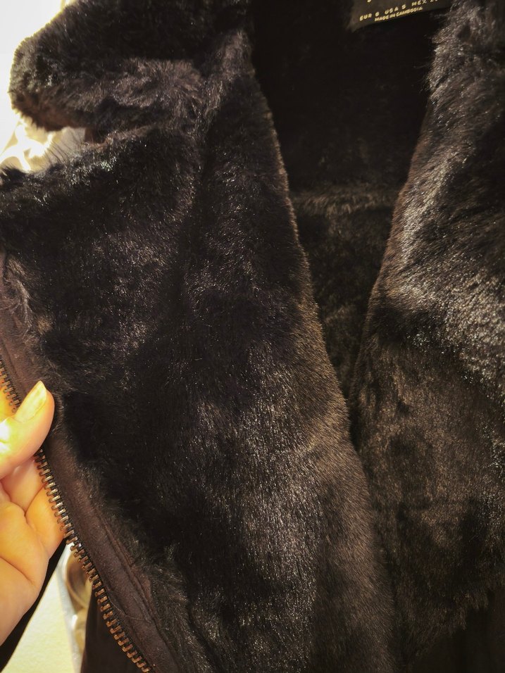 Stradivarius siyah  Süet Kürklü Biker Ceket - Görsel 4