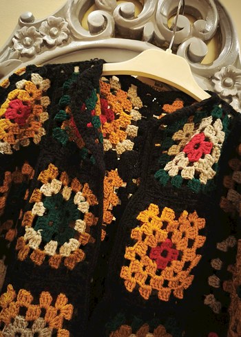 Bohem Çok Renkli El Örgüsü Kadın Hırka - Görsel 3