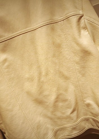 Düğmeli Bej  Kadın Deri Ceket - Görsel 5