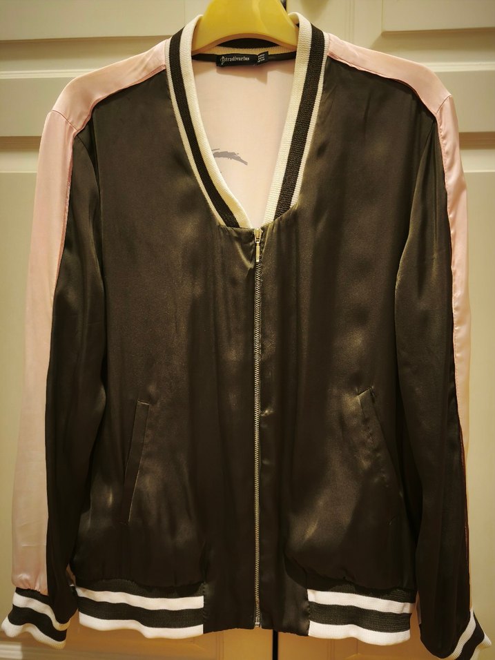 Stradivarius kadın Bej Saten Fermuarlı Ceket - Görsel 2