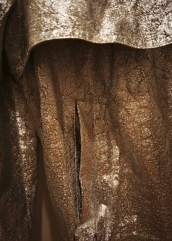 gümüş rengi çatlak  Desenli Deri Ceket - Görsel 3