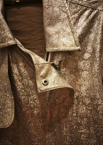 gümüş rengi çatlak  Desenli Deri Ceket - Görsel 2