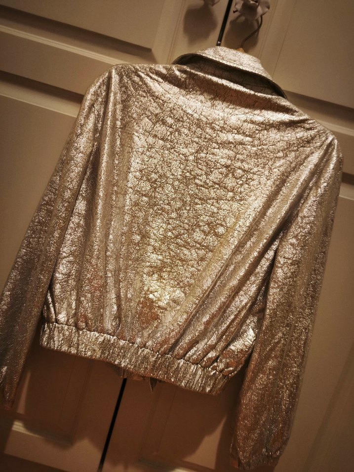 gümüş rengi çatlak  Desenli Deri Ceket - Görsel 5