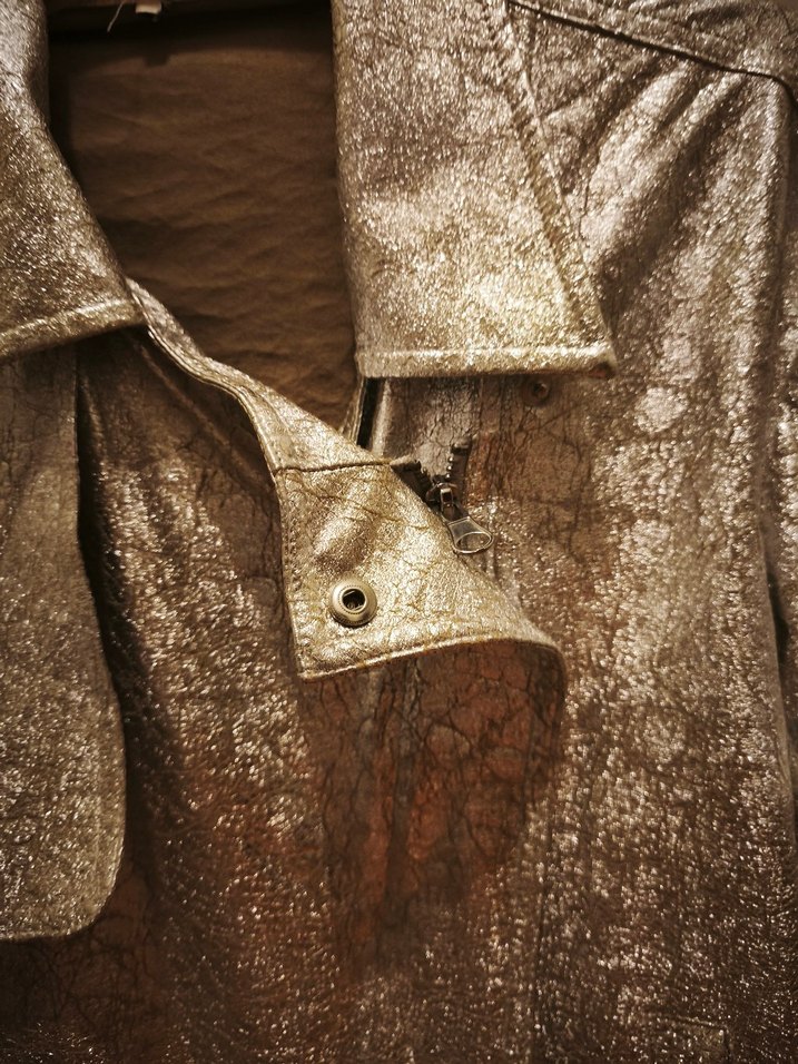 gümüş rengi çatlak  Desenli Deri Ceket - Görsel 2