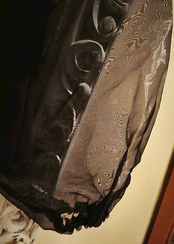 Siyah kolları tül V Yaka Gotik Bluz - Görsel 4