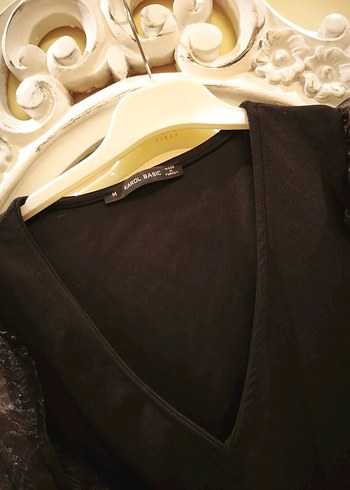 Siyah kolları tül V Yaka Gotik Bluz - Görsel 3