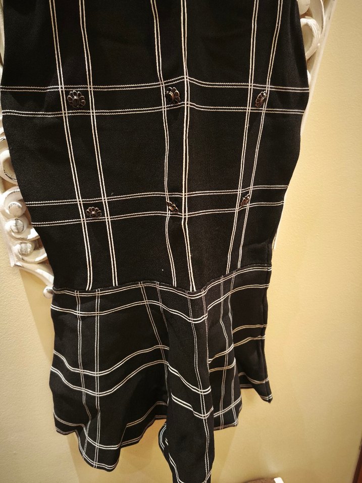 Düğmeli Siyah İşlemeli çelik kumaş balık model elbise - Görsel 4