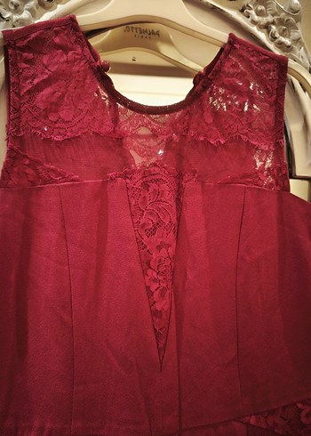 Bordo Dantel Detaylı Uzun Kadın Tulum - Görsel 2