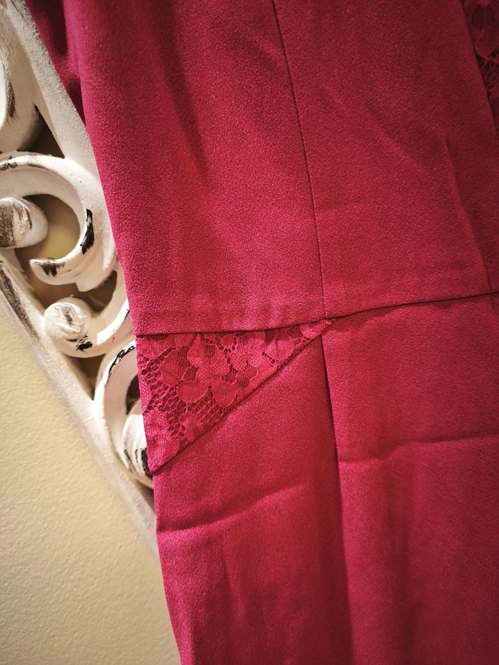 Bordo Dantel Detaylı Uzun Kadın Tulum - Görsel 3