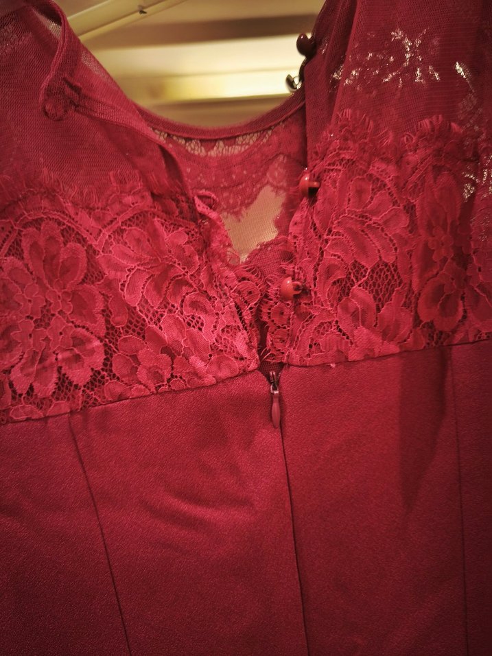 Bordo Dantel Detaylı Uzun Kadın Tulum - Görsel 4