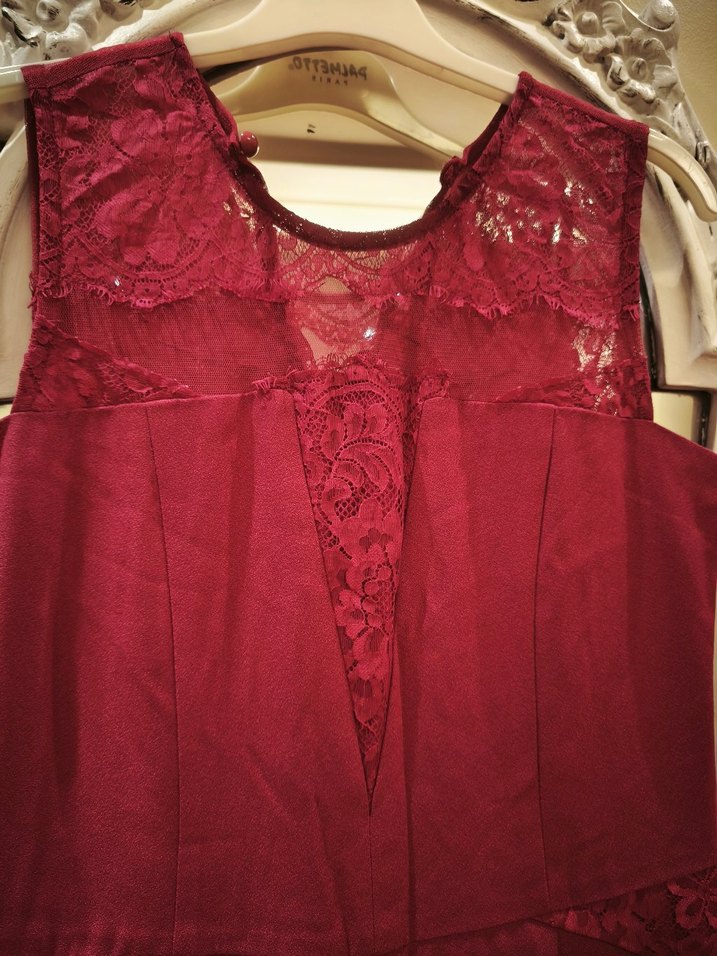 Bordo Dantel Detaylı Uzun Kadın Tulum - Görsel 2