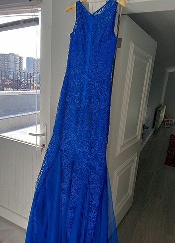36 Beden mavi Renk Abiye elbise 