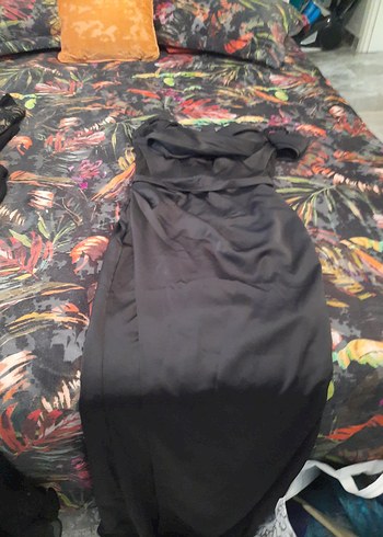 Drapeli Siyah Straplez Uzun Kadın Saten Abiye Elbise - Görsel 6