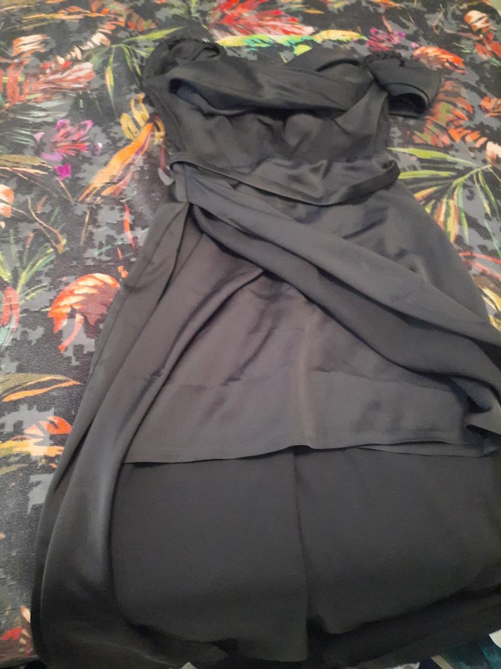 Drapeli Siyah Straplez Uzun Kadın Saten Abiye Elbise - Görsel 3