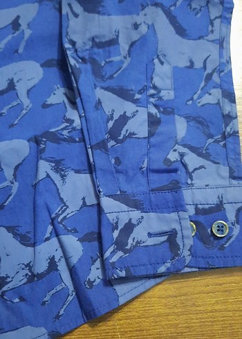 Erkek Mavi Baskılı Uzun Kollu Gömlek - Görsel 2