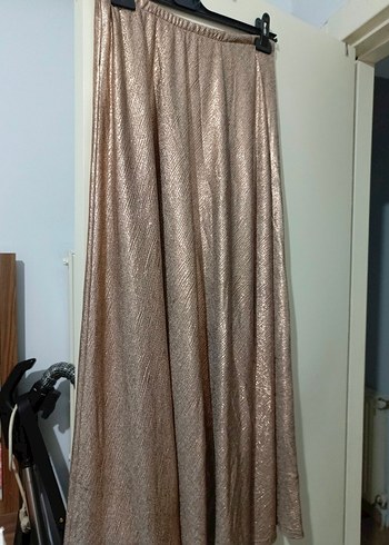 Mevlana model Bej Parlak Uzun Kadın Etek