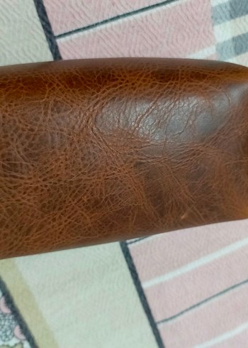  Beden Kahverengi Deri Makyaj Çantası Fermuarlı orjinal deri