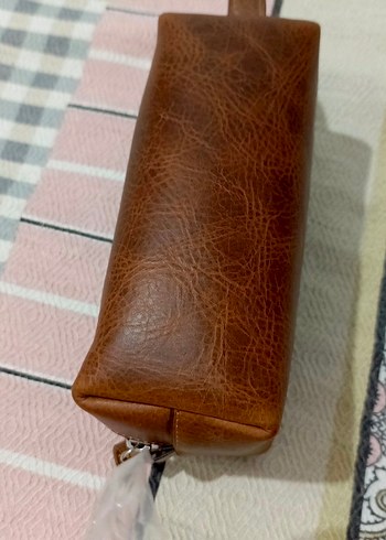 Louis Vuitton Kahverengi Deri Makyaj Çantası Fermuarlı orjinal deri