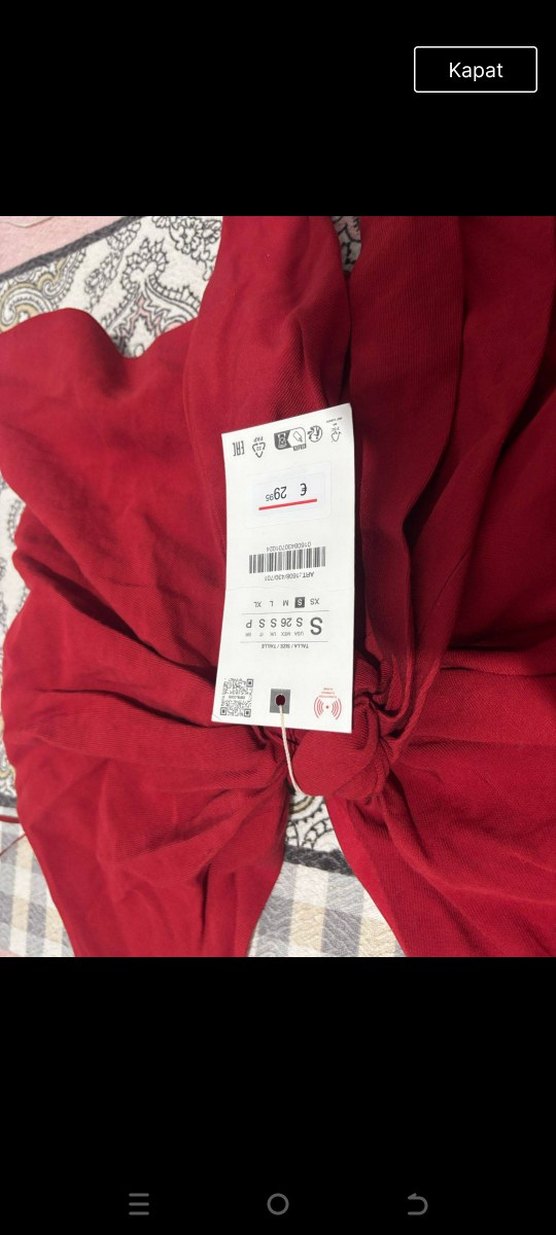 Kırmızı Uzun Kollu Mini Düğmeli Halter Yaka Bluz - Görsel 2