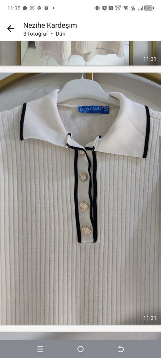 Beyaz Uzun Kollu penye elbise - Görsel 3