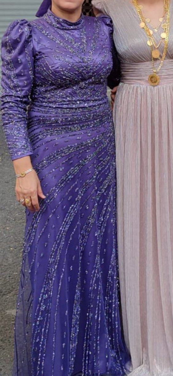 Mor Drapeli Uzun Abiye Elbise - Görsel 3