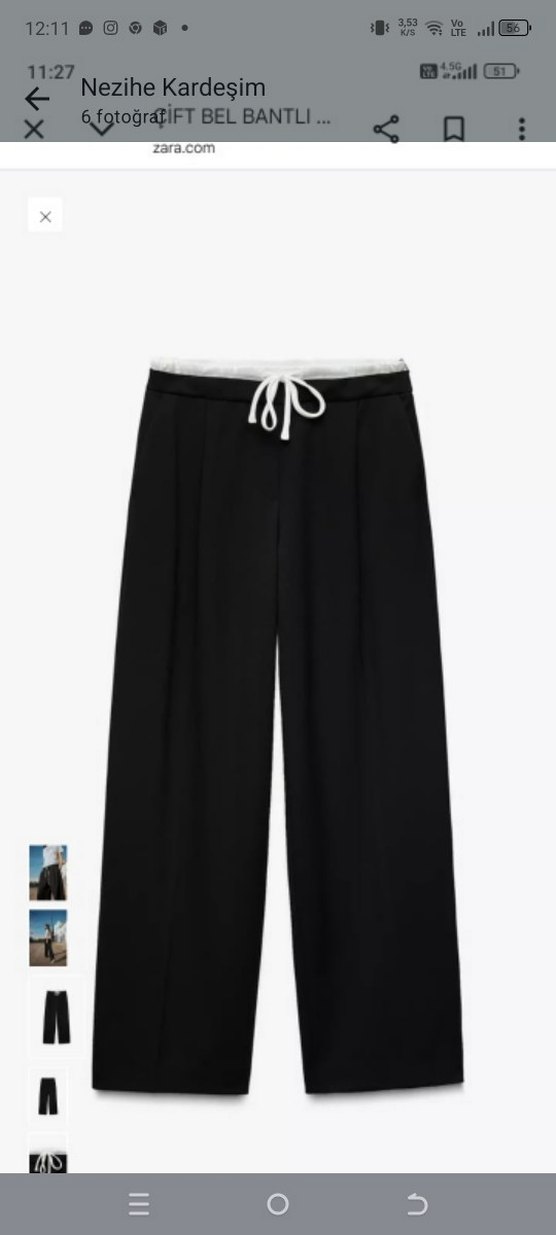 Siyah Kadın Midi Kumaş Pantolon orijinal Zara markası ürün - Görsel 3